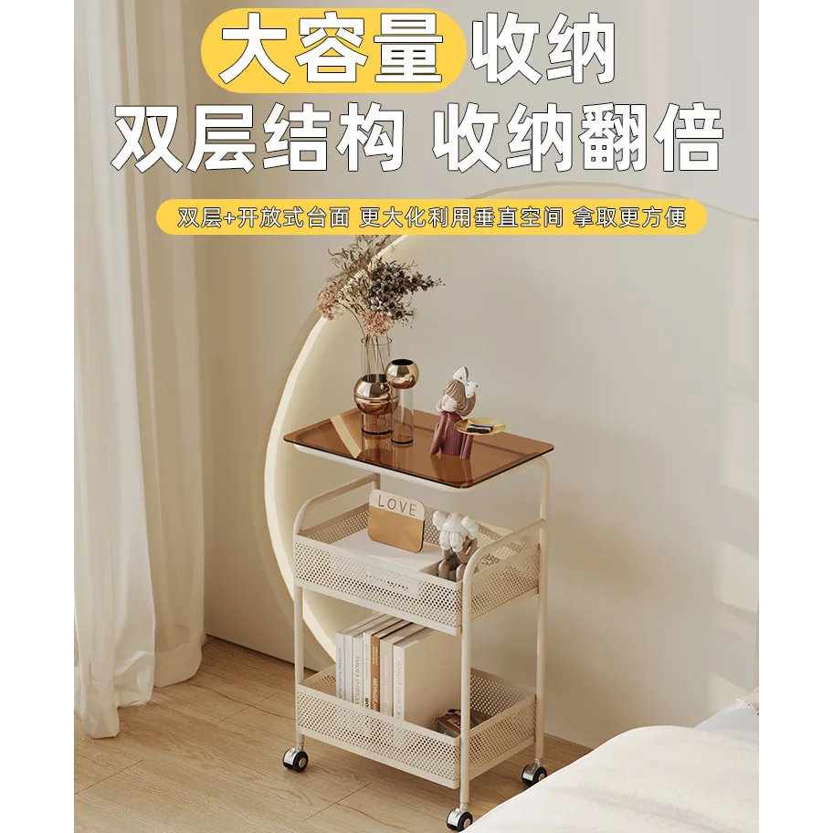 Mobile small cart, home bedroom storage rack, living room side several, cream-style storage rack, nightstand, coffee table