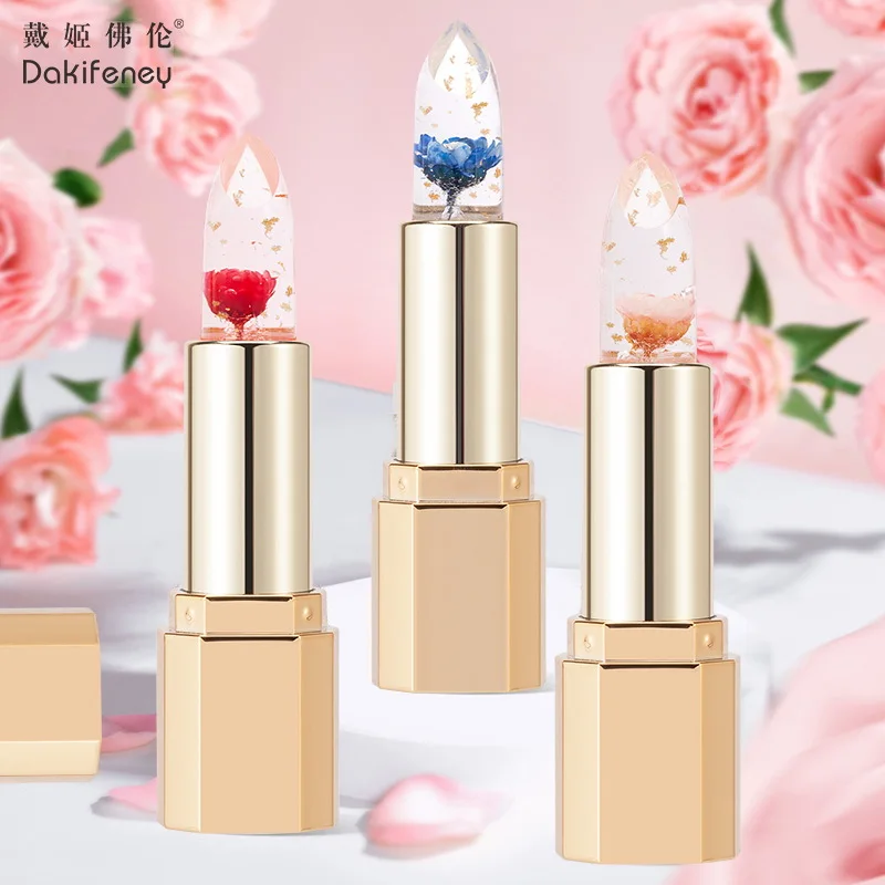 Temperature Color Changing Lipstick Crystal Clear Flower Jelly Lip Balm Moisturizer PH Lipgloss Hydrating Plumping Lipstick