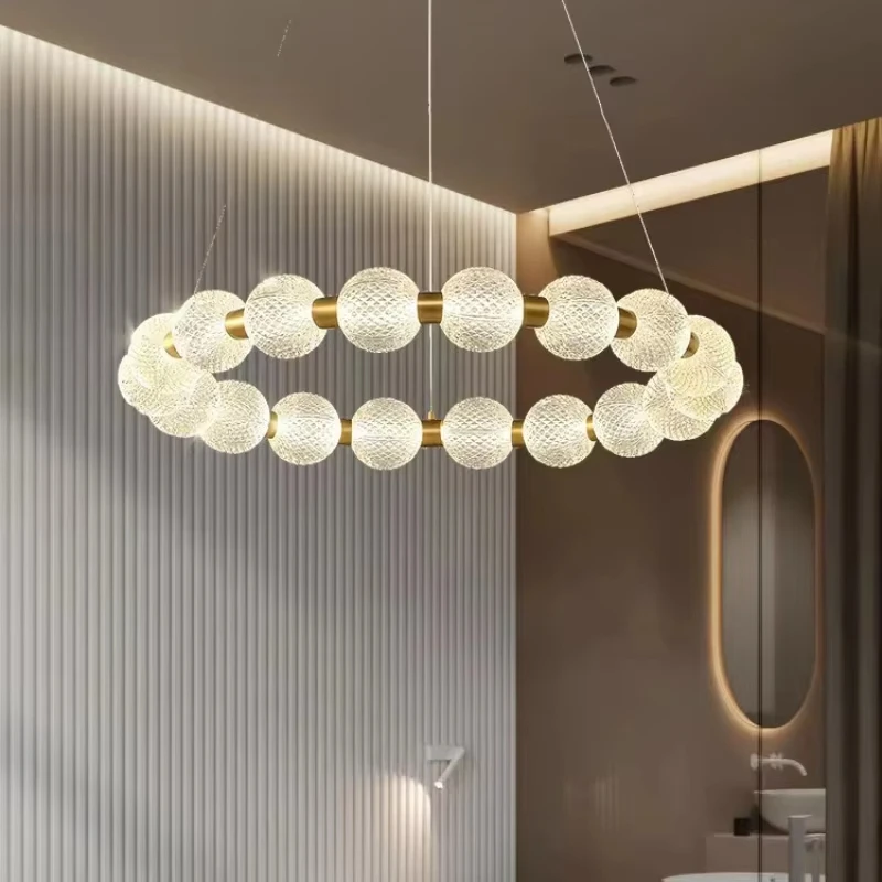 Nordic simple ball Led dining chandelier Living room Bedroom Kitchen Restaurant Luxury Cream Magic bean ceiling hanging light