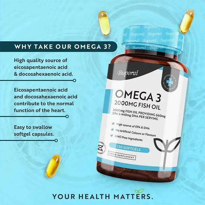 Omega 3 Fish Oil 2000mg - Improves The Body's Immune Resistance, Gluten Free, Helps Maintain Eye, Heart and Brain Health - Image 3