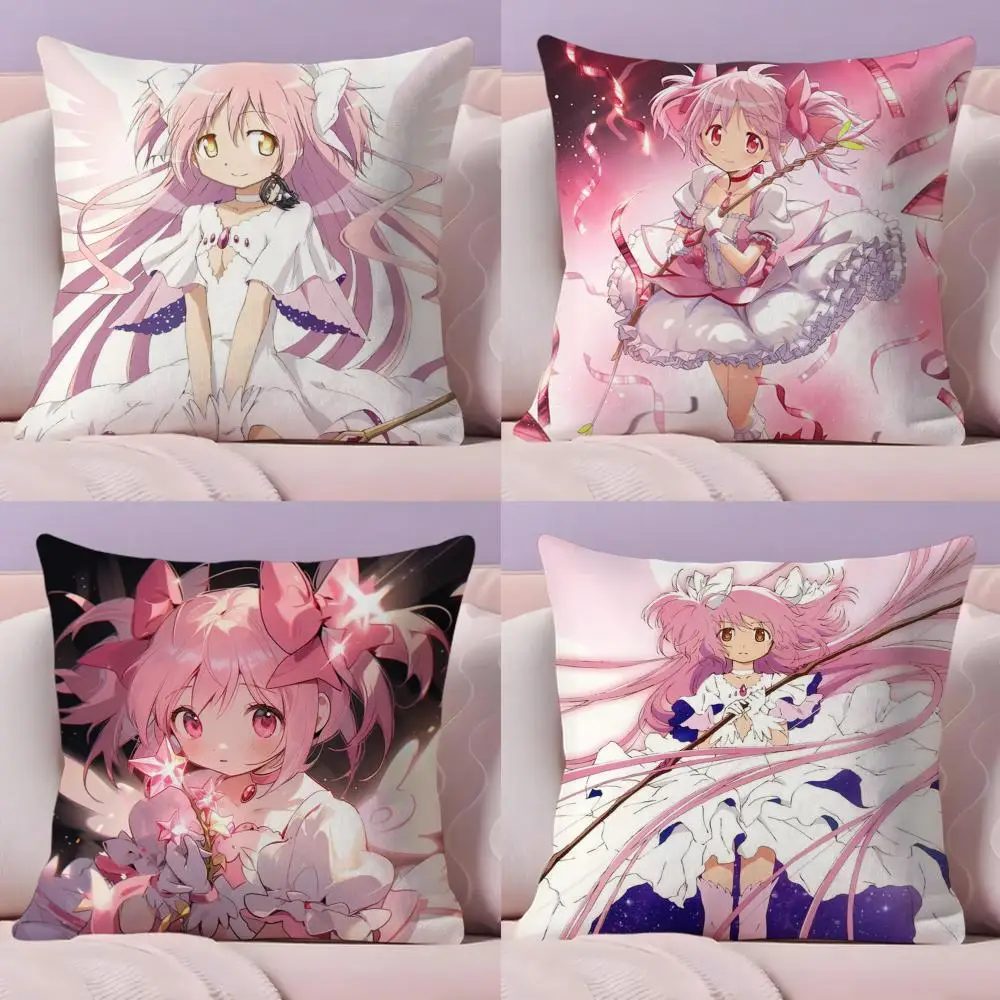 Puella Magi Madoka Cute Pillow Case Plush Fabric Soft Double-Sided Printed Sofa Warm Winter Home Gift Cushion Cover