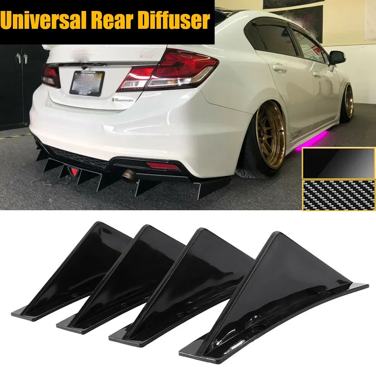 Universal For Honda Civic 10th 11th Accord 10.5th 2000-2022 Rear Bumper Lip Diffuser Shark Fins Spoiler Body Kit Car Accessories