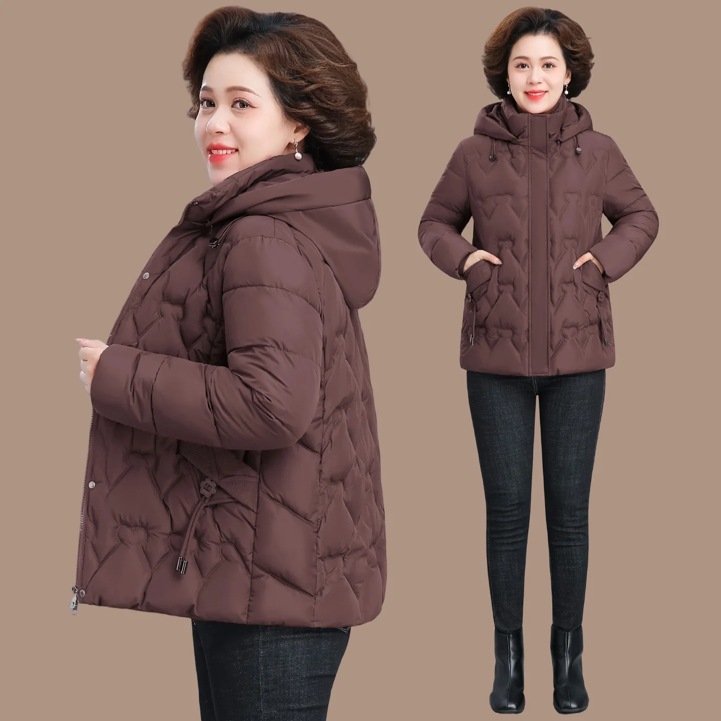 

Sli Winter Coat for Mom down Cotton Jaet New 2025 Mid-aged And ly Women's Faionable Wide-collared Cotton Puffer