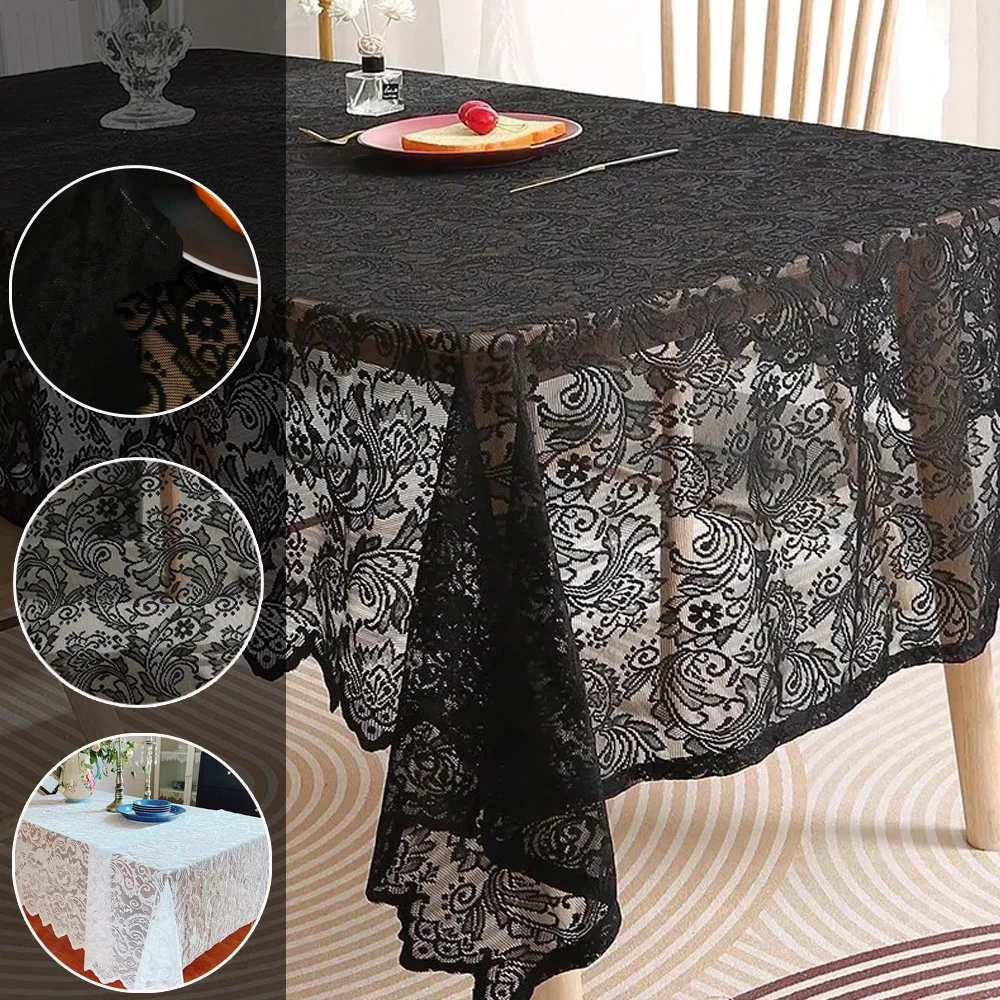 

Rectangle Lace Tablecloth Rustic Wedding White Tablecloth Vintage Embroidered Table Cover for Party Banquet Dining Wedding Decor