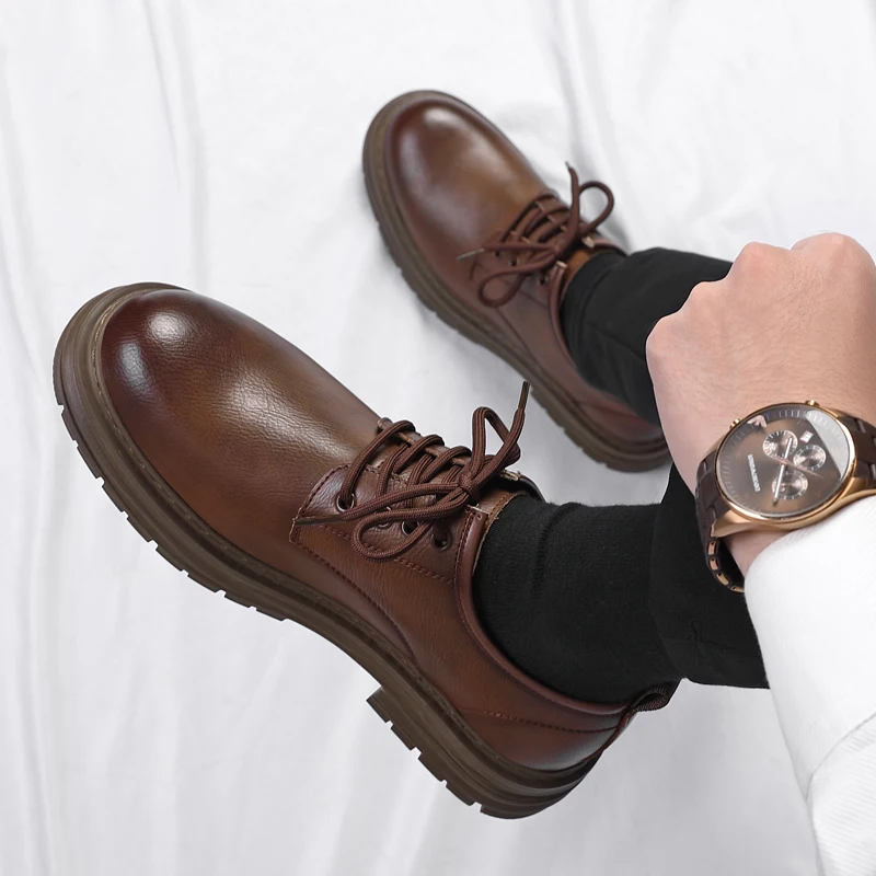 

High Quality Men's Comfortable Lace Up Leather Business Dress Shoes Fashionable Brand Men's Breathable Thick Soled Oxford Shoes
