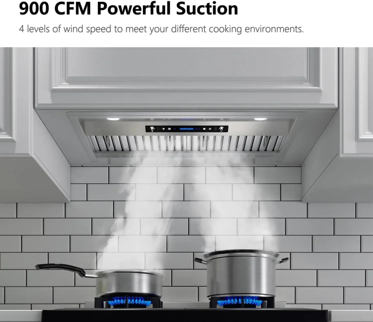 

IKTCH 42 inch Built-in/Insert Range Hood 900 CFM, Ducted/Ductless Convertible Duct, Stainless Steel Kitchen Vent Hood