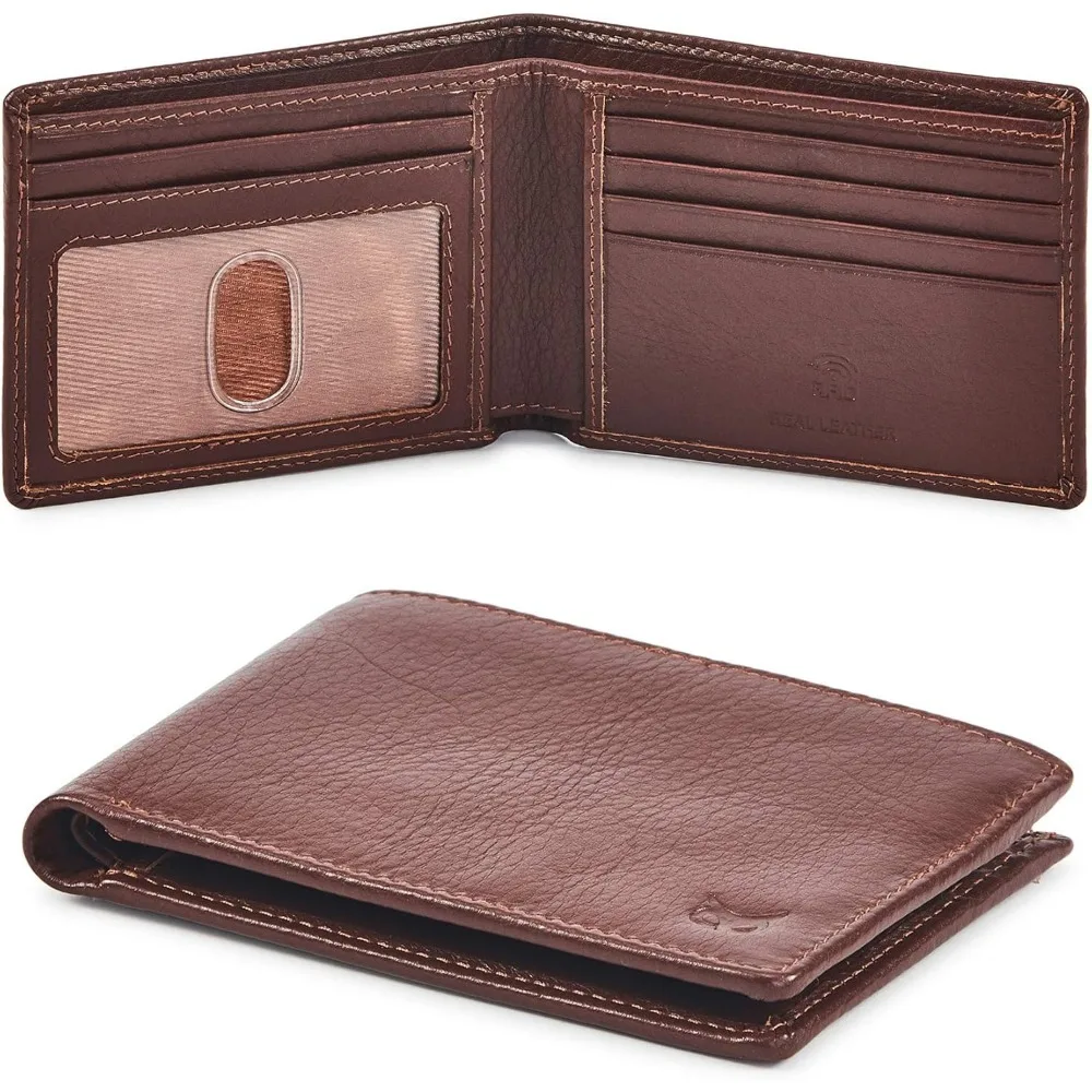 

Mens Bifold Wallet Blocking Slim Minimalist Front Pocket - Thin & Stylish with ID Window in Gift Box