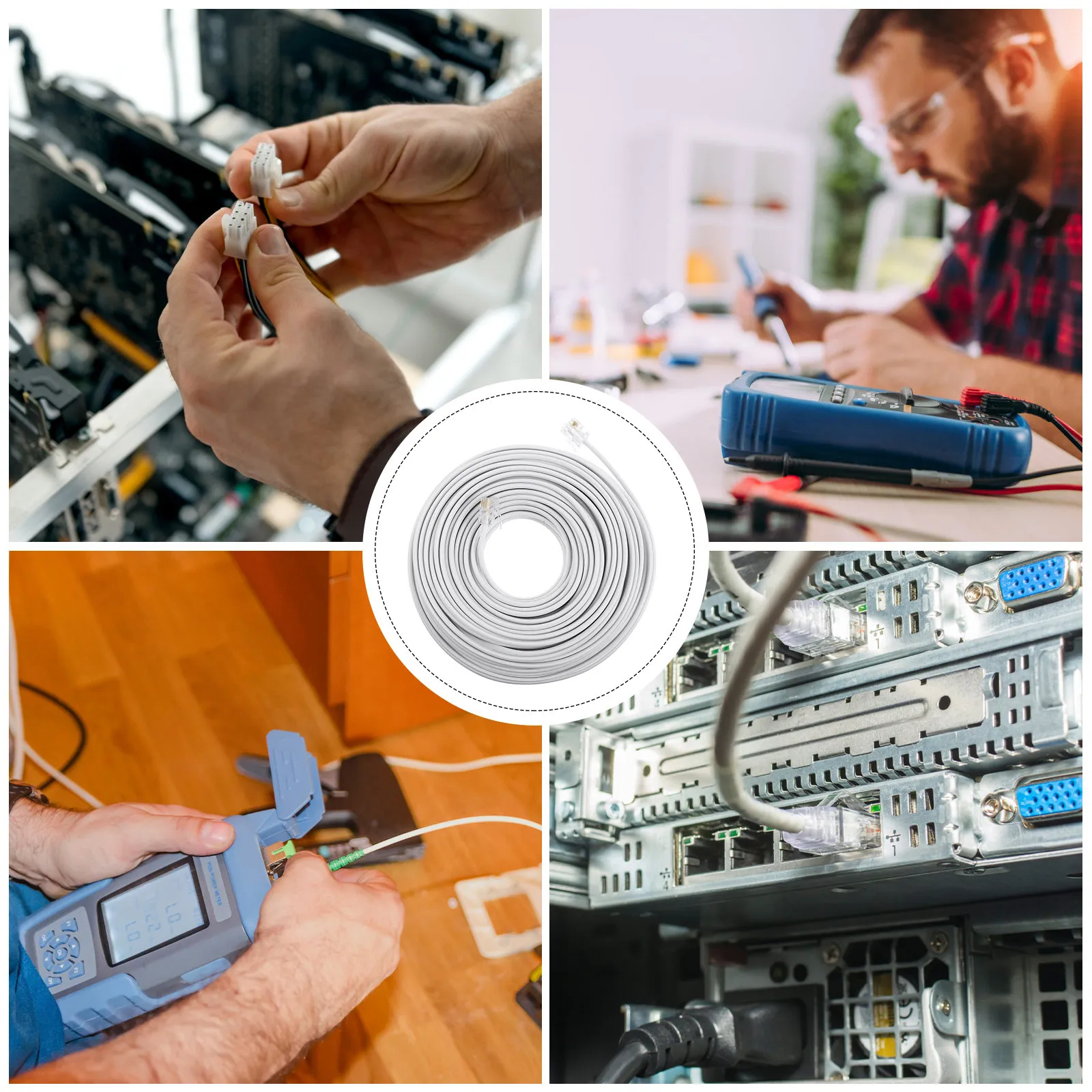 Extra Long Telephone Line Cord Rj11 6p4c Connector Clear Transmission No Crosstalk Deformation Resistant Home Office Wall