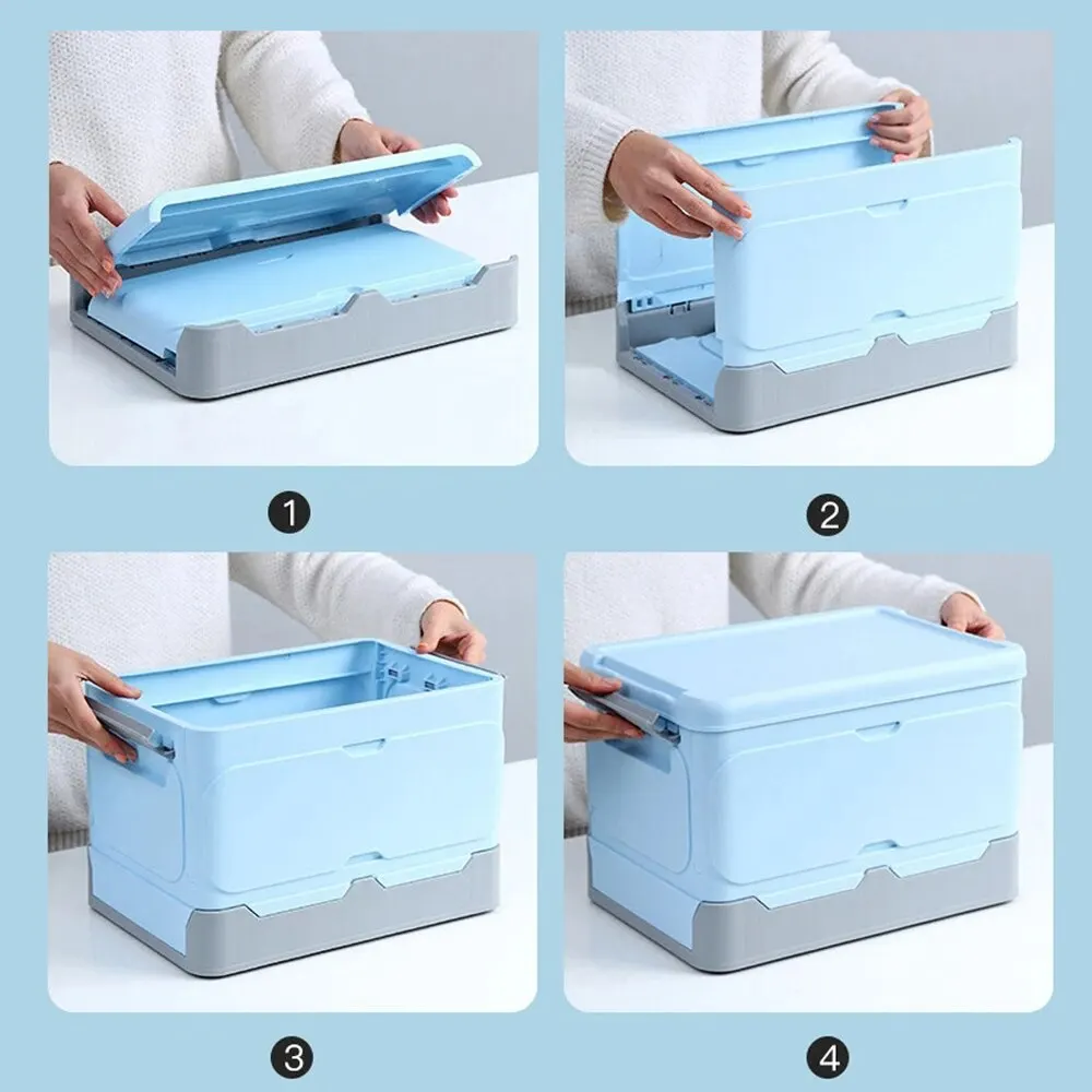 Folding Storage Box Plastic Books Toys Large Capacity Portable Car Storage Crate Closet Organizer Stackable Case