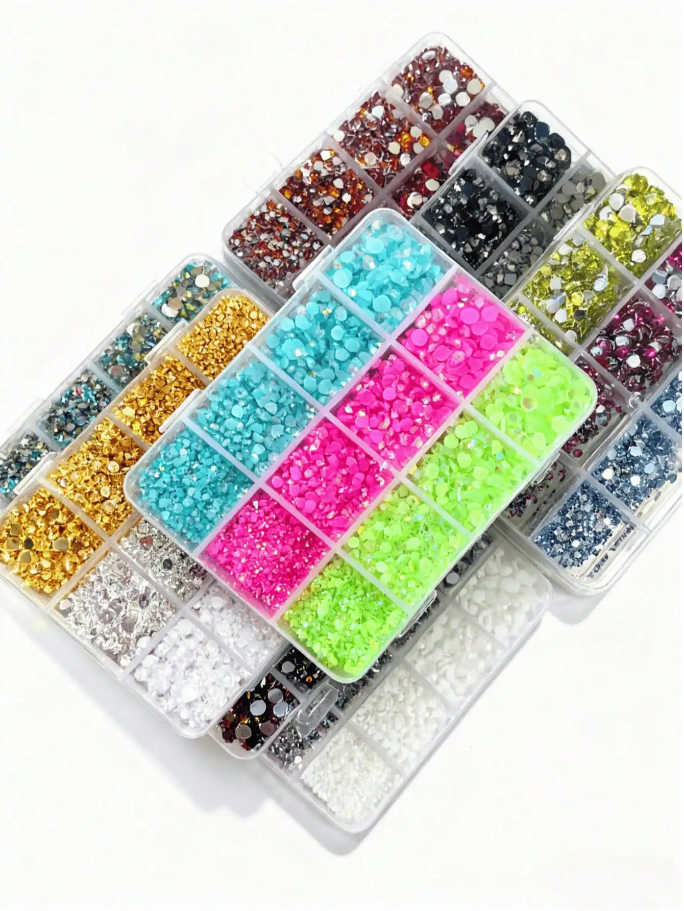 2–5 mm gemischte Größe, Kunstharz, flache Rückseite, Strasssteine, zum Aufkleben auf Nagel-Edelsteinen, Strass-Glitzer-Gelee-Perlen, Nagelkunst-Flaschen, Make-up, DIY-Zubehör