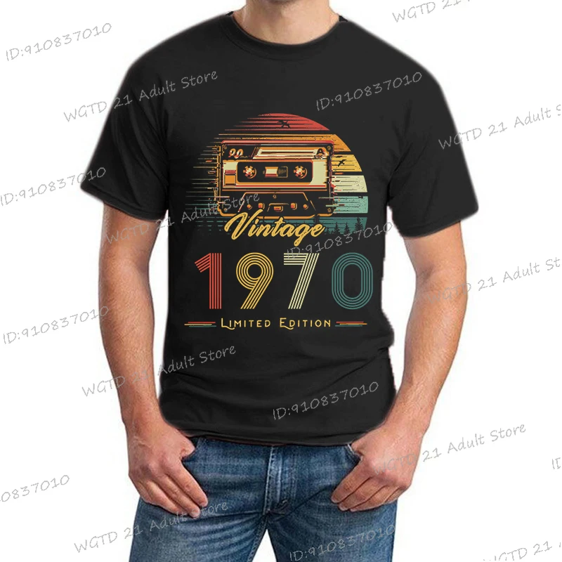 الرسومات كاسيت الرجعية 1975 سنة ملابس للرجال خمر 1970 إلى 1989 طبعة محدودة تيز Harajuku الجولة الرقبة الكلاسيكية تي شيرت