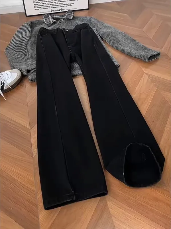 

Pure Black Water Washed Knife Straight Leg Jeans Men's Trendy High Street High Waist Zipper Fly Wear Resistant Jeans