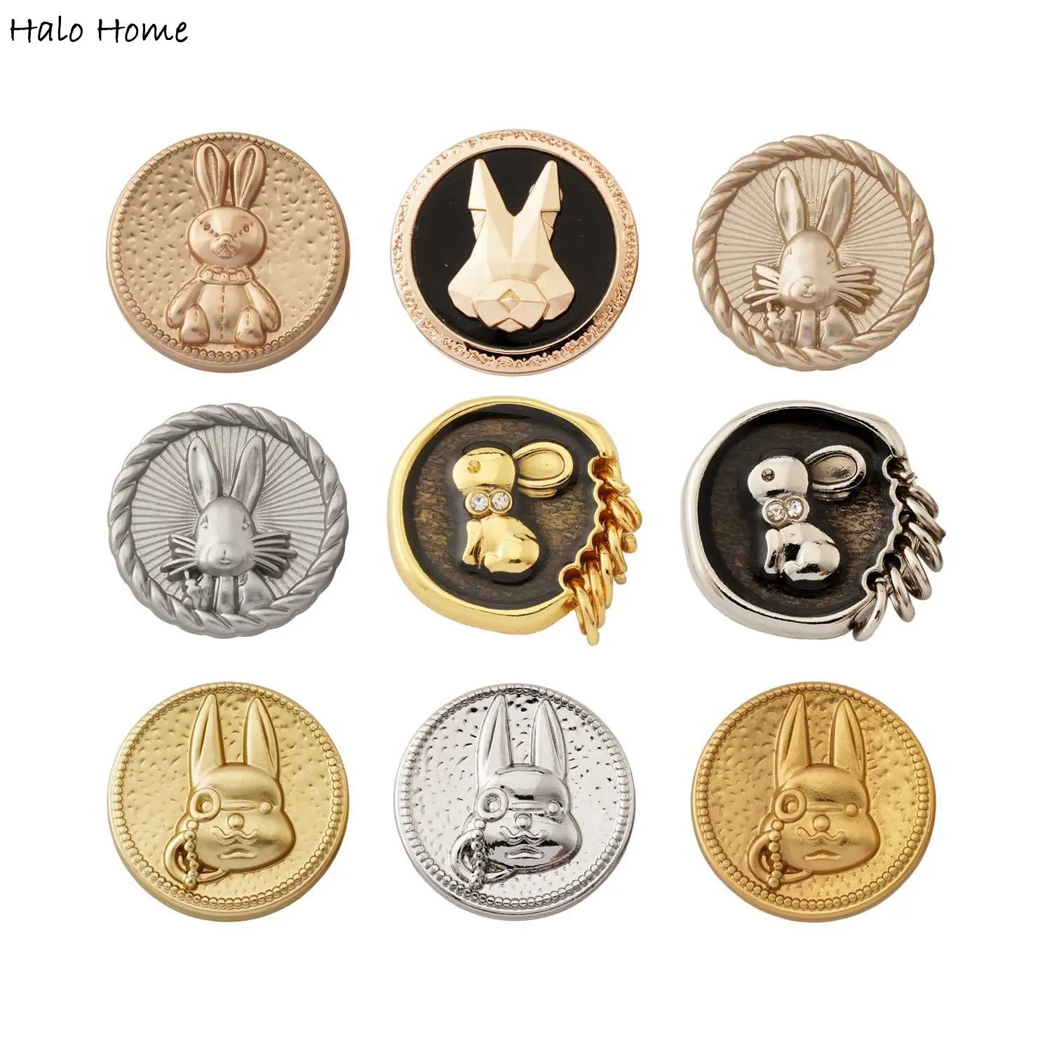 5pcs 3D Robot Rabbit Embossed Tribe Style Metal Buttons, for Sewing, Clothing, Craft Projects, Durable DIY Buttons 18mm