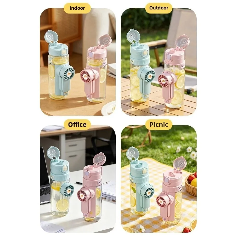 610 ML Mist Fan Water Bottle Detachable Fan Creative Hydration Spray Fan Cup Leak-proof Portable Sports Drinking Bottle Travel