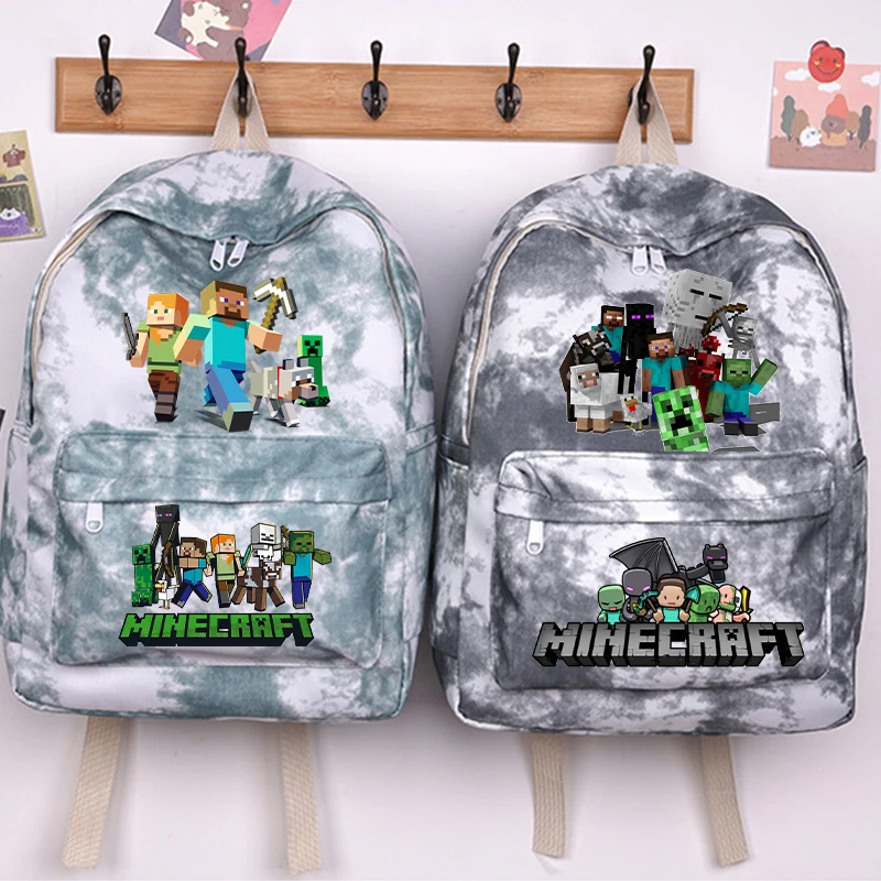 

Game Themed Print Boys Backpack Minercrafted New Tie-dye Large Capacity Schoolbag Back To School Stationery School Supplies Gift