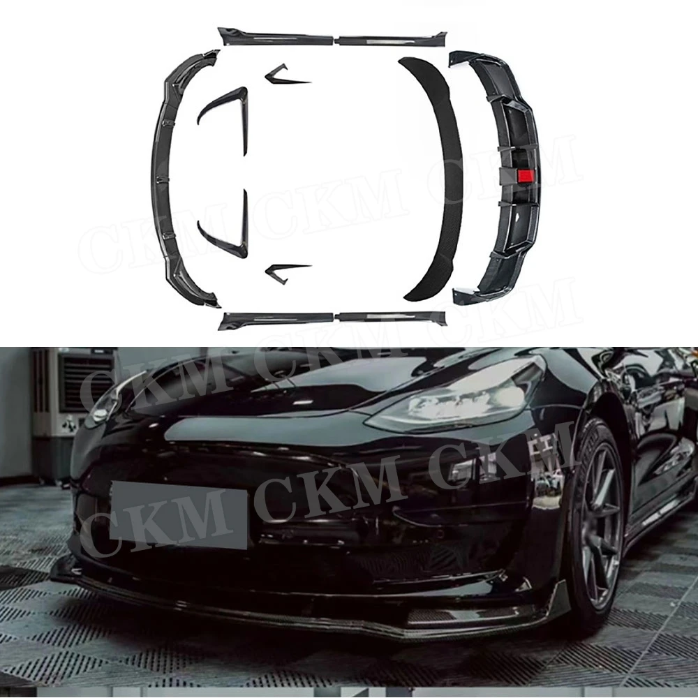 

CKMUUER Front Air Vent Trims Front Lip Bumper Chin Rear Diffuser Side Skirts Rear Spoiler ABS for Tesla Model 3 2017-2022