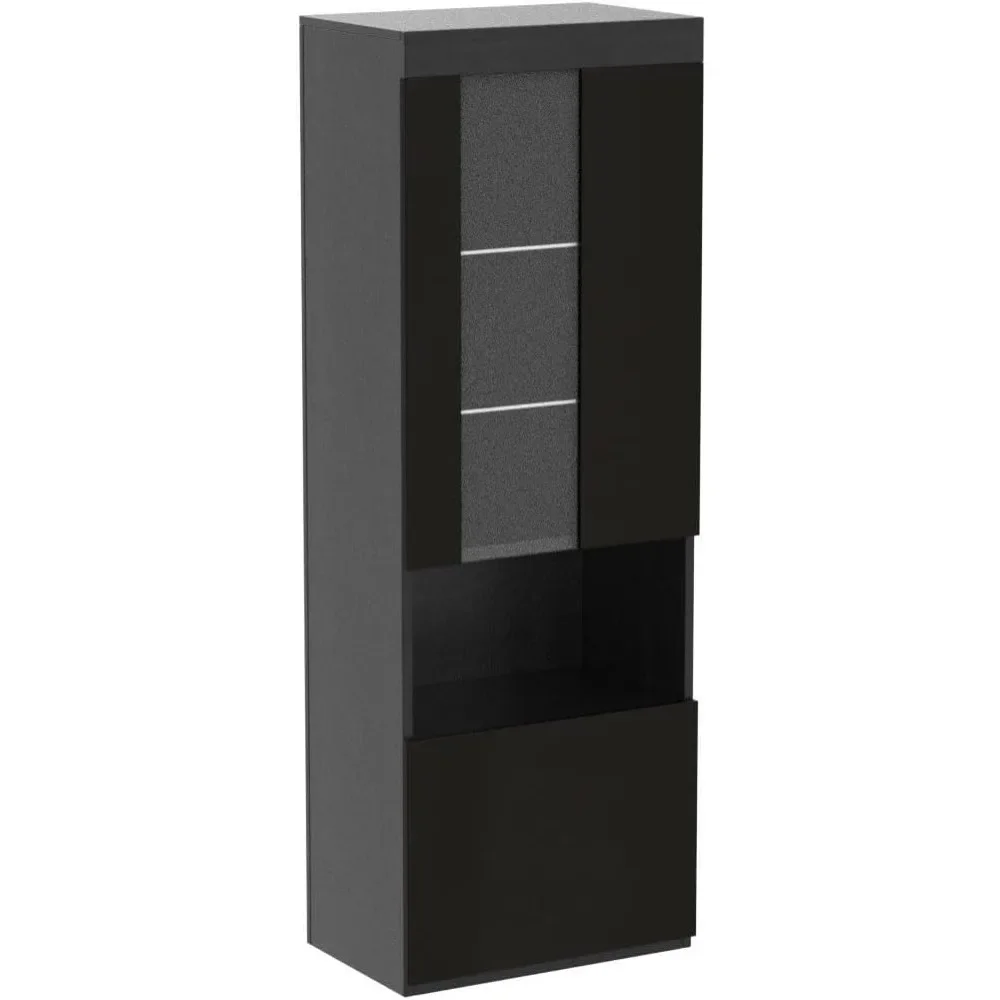 

2-Piece 71in Tall Modern High Gloss LED Bookcase Set - 5-Tier Storage Cabinet with Glass Doors for Display