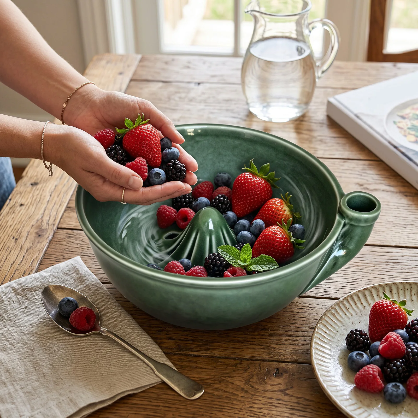 Swirling Berry Washing Bowl Self  Fruit Vegetable Washer with Drain Multipurpose Kitchen Colander for Fruit Lovers