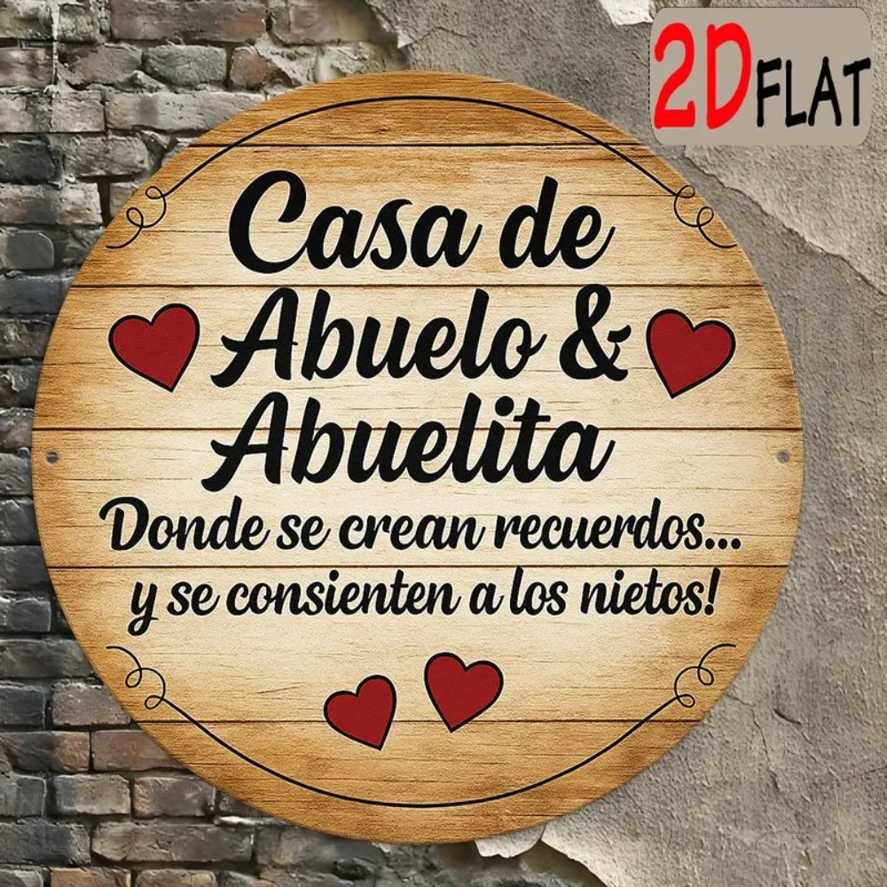 2D Flat, Spanish Grandma & Grandpa House Sign - Vintage Latin Style Casa de Abuelo & Abuelita Aluminum Wall Plaque