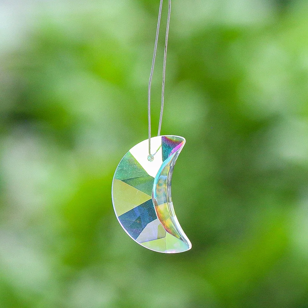 6pcs 30mm Crystal Crescent Moon Suncatcher Pendant Iridescent Glass Prism Charms DIY Jewelry Making Christmas Tree Window Decor