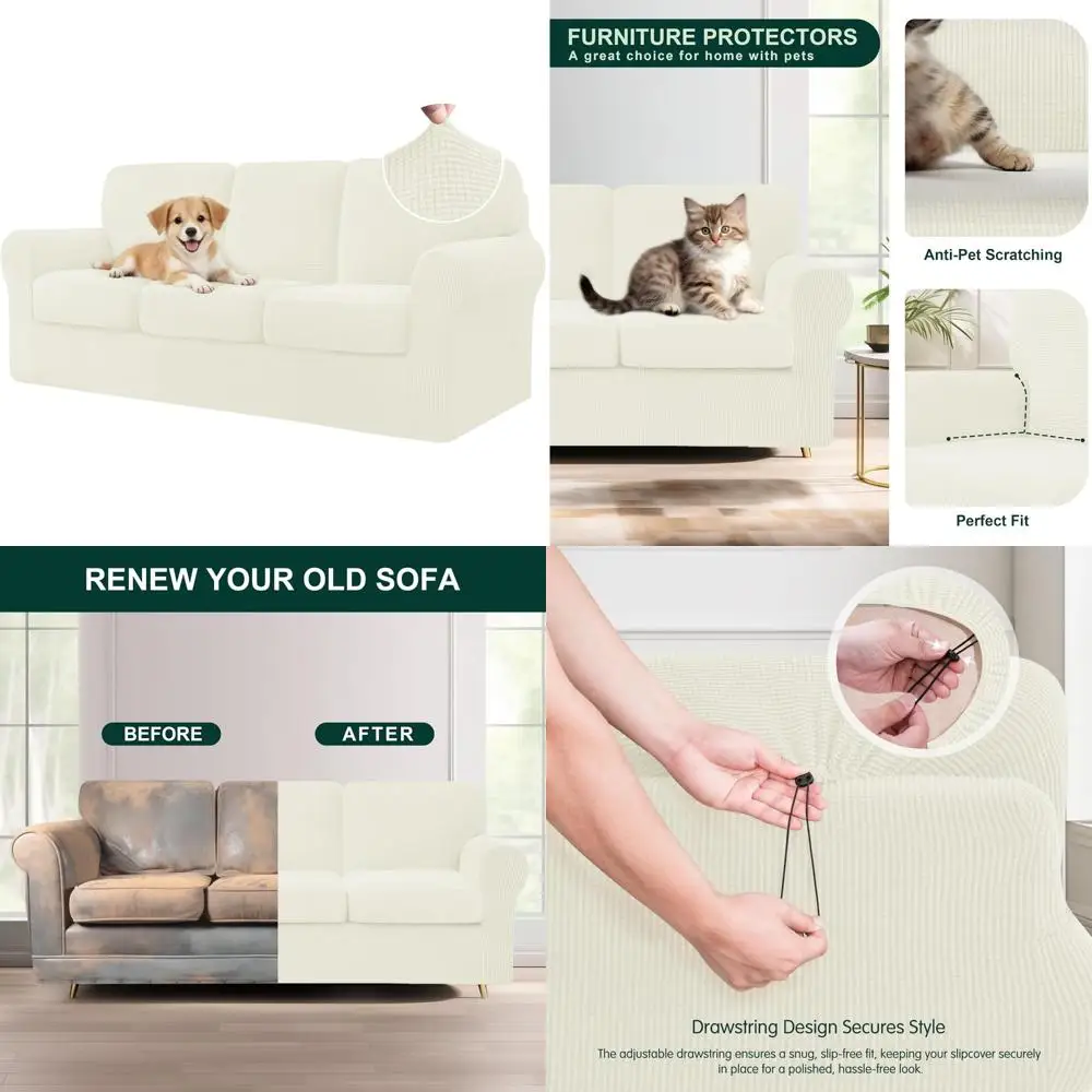 

CHUN YI 7 Piece Couch Covers Sofa Covers Washable, Stretch Sofa Slipcovers for 3 Cushion Couch with Seperate Backrest and Cushio