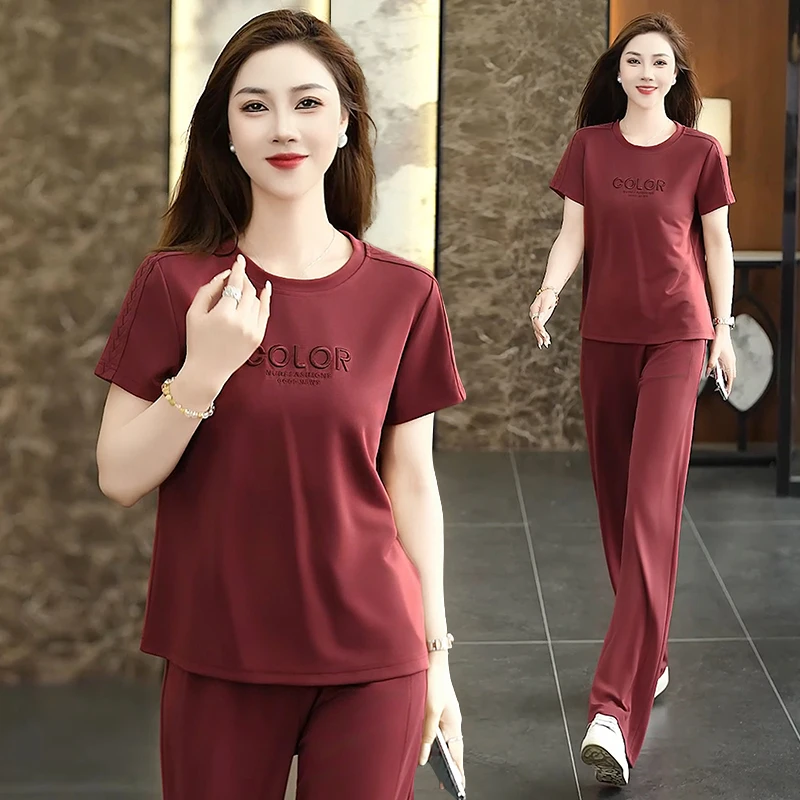 

Модный повседневный женский комплект с круглым вырезом, летний тренд 2025 года, универсальный комплект из двух предметов для мам, омолаживающий образ