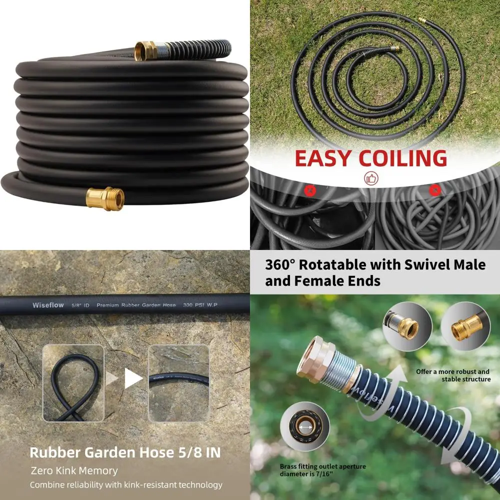 

Сверхмощный резиновый водяной шланг 100 футов 5/8 дюймов с пятислойной оплеткой, высоким давлением 1000 фунтов на квадратный дюйм, мужские и женские фитинги, садовый ИК