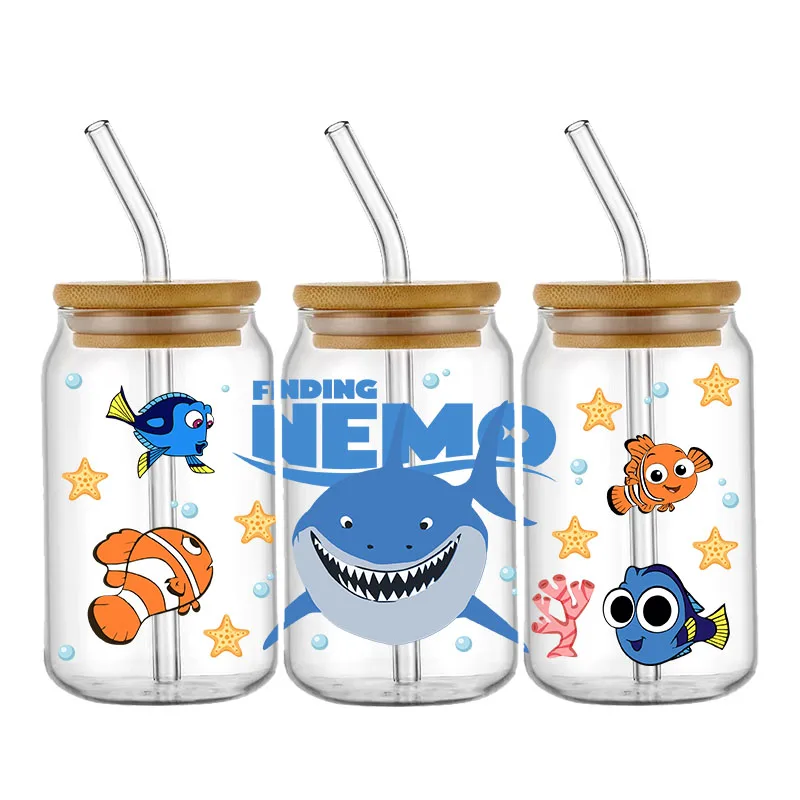 Disney Finding Nemo Bruce 16OZ UV DTF Cup Wraps Transfer Sticker For Glass Libbey Can Bottle Selfadhesive Washable DIY Custom