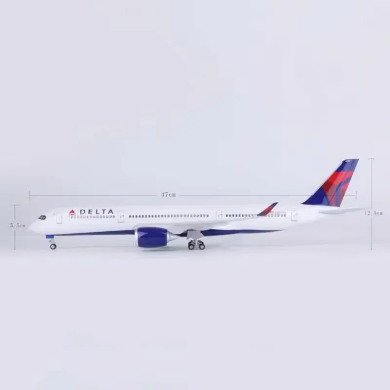 2025 New 1/142 Scale Airplane A350 Delta Airline Model LED Light Landing Gear Diecast Resin Plane Model Toy Collection Display