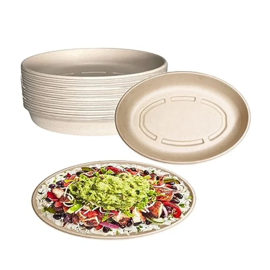 

32oz Oval Disposable Compostable Paper Burrito Bowls Heavy-Duty, Eco-Friendly Oval Bowls Natural Bagasse Unbleached, Heat Resis