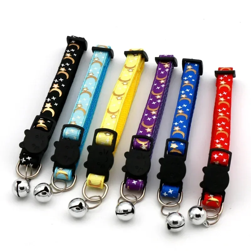 Pet Collar Cat Dog Gold Color Stars and Moon Pet Collar with Bell and PP Material Separate Luminescence Safety Buckle Solid Safe view 4