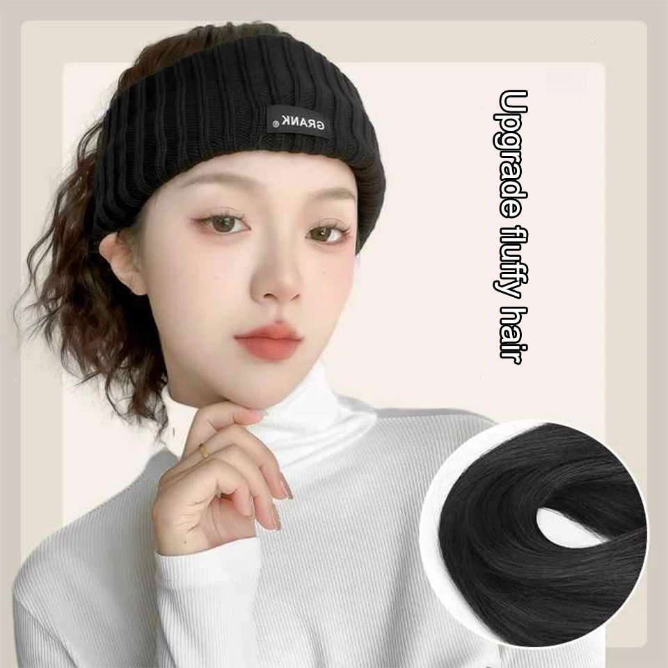 BEAUTYENTER Synthetic Short Curly Ponytail Hat Wig Natural Fake Hair Extension Wig wiht Hat Adjustable Shade Baseball Cap Wig