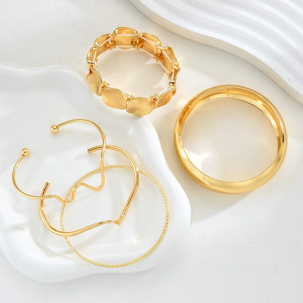 5 قطع غير النظامية هندسية موجة عقدة الإسورة مجموعة للنساء خمر بوهو الذهب اللون جولة سوار العصرية ارتداء اليومي عطلة مجوهرات #4