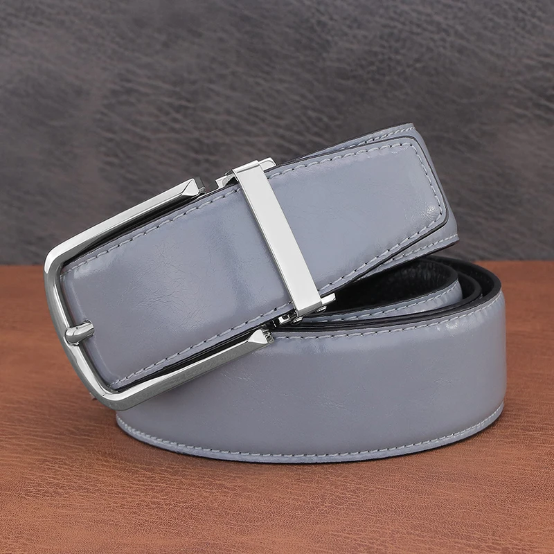 

Casual designer pin buckle belts men high quality Light Blue luxury genuine leather famous brand casual cowboy ceinture homme