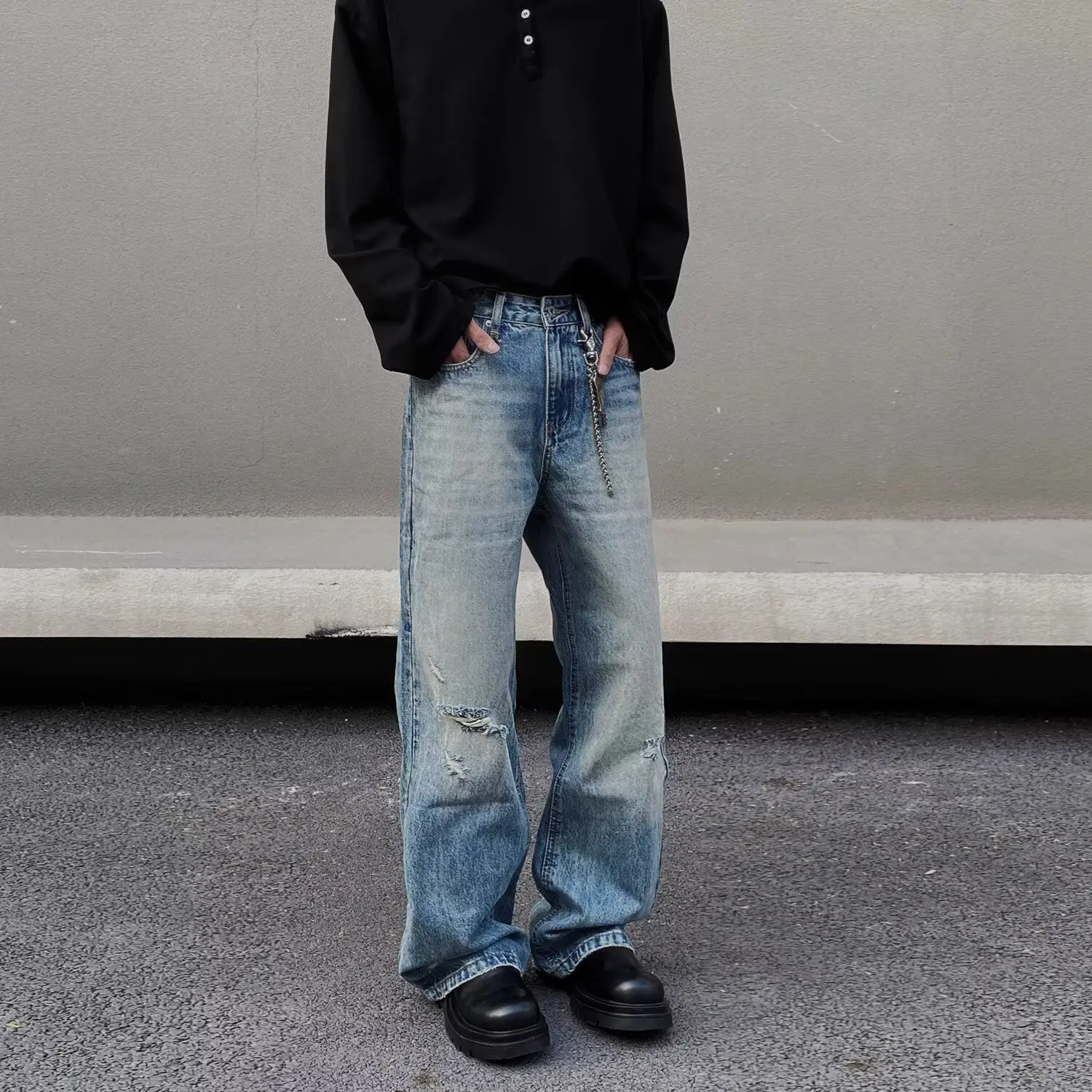 بنطلون جينز رجالي ممزق ومستقيم وفضفاض يناسب الجميع