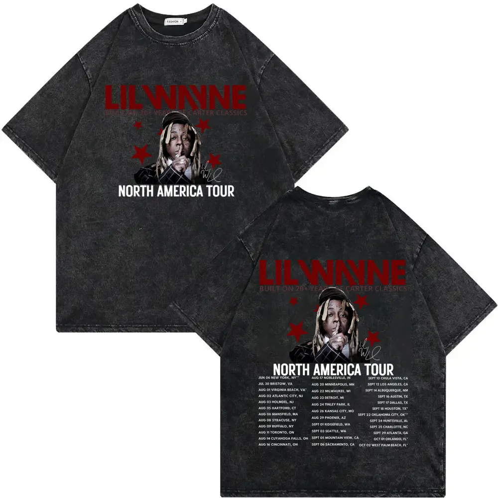 

Rapper Lil Wayne Tha Carter VI Tour 2025 Graphic T Shirts Fashion Hip Hop Vintage Washed T-shirt Men Women Casual Loose T-shirts