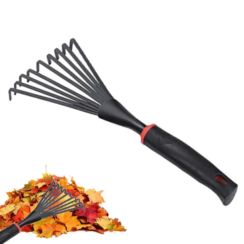 Garden Rakes Metal 9 Tines Rake Tool Heavy Duty Dethatching Rake With Ergonomic Handle For Loosening Soil Gardening Cultivating