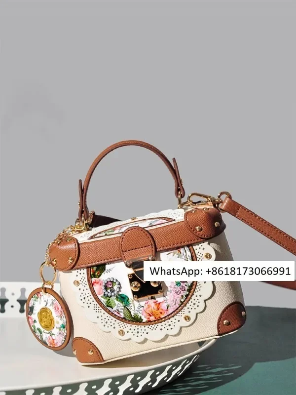 SweetRose women's crossbody box, small bag, hand-held fashion, niche design, printed leather, personality