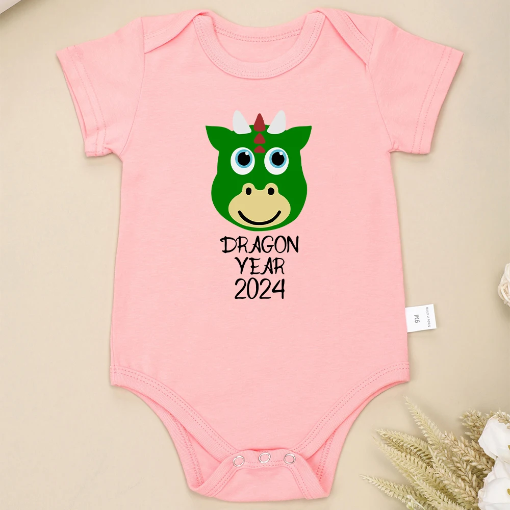 Dragon Year 2024 Cartoon Cute Baby Boy Onesie Black Short Sleeve Home Newborn Girl Clothes Cotton Romper High Quality Fabric