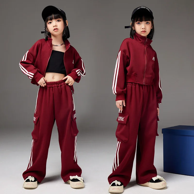 Girls Autumn Tracksuit Crop Coat Pants Hip Hop 2pcs Sets Korean Spring 4-16 Years Children Streetwear Outfits Casual Sports Suit