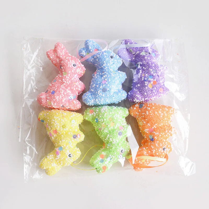 6/12pcs Foam Easter Rabbit Kids Gift Sequin Bunny Easter Tree Hanging Ornament 2025 Spring Easter Party Home Decoration Supplies