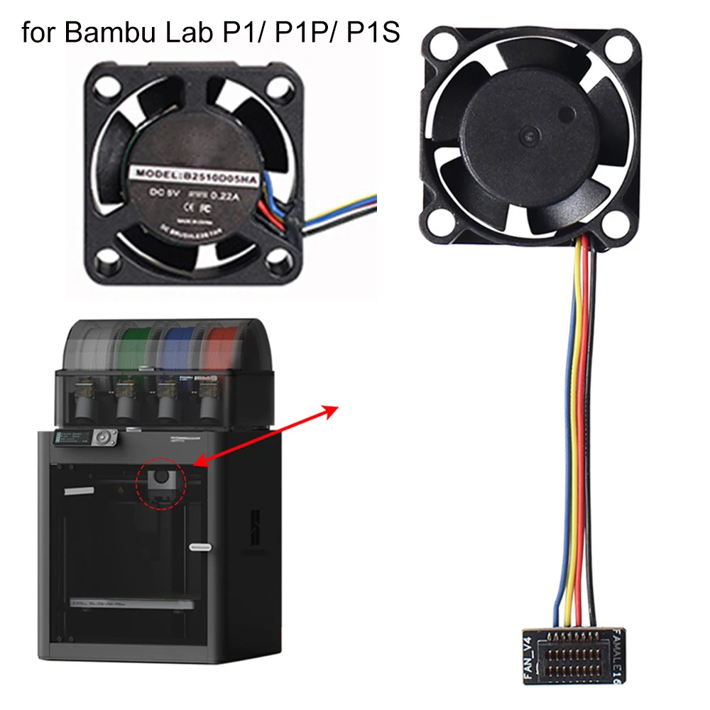 

For Bambu Lab P1 Series Hotend Cooling Fan 2510 Dual Ball Bearing Brushless Fan 15500r/min 5V Fans for P1/P1P/P1S 3D Printer