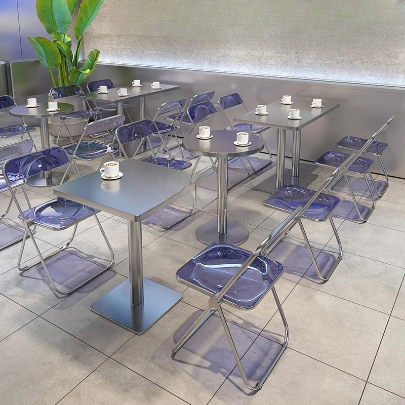 Stainless steel  and chair combination stool fast milk tea shop small round  small square  cafe rectangular table