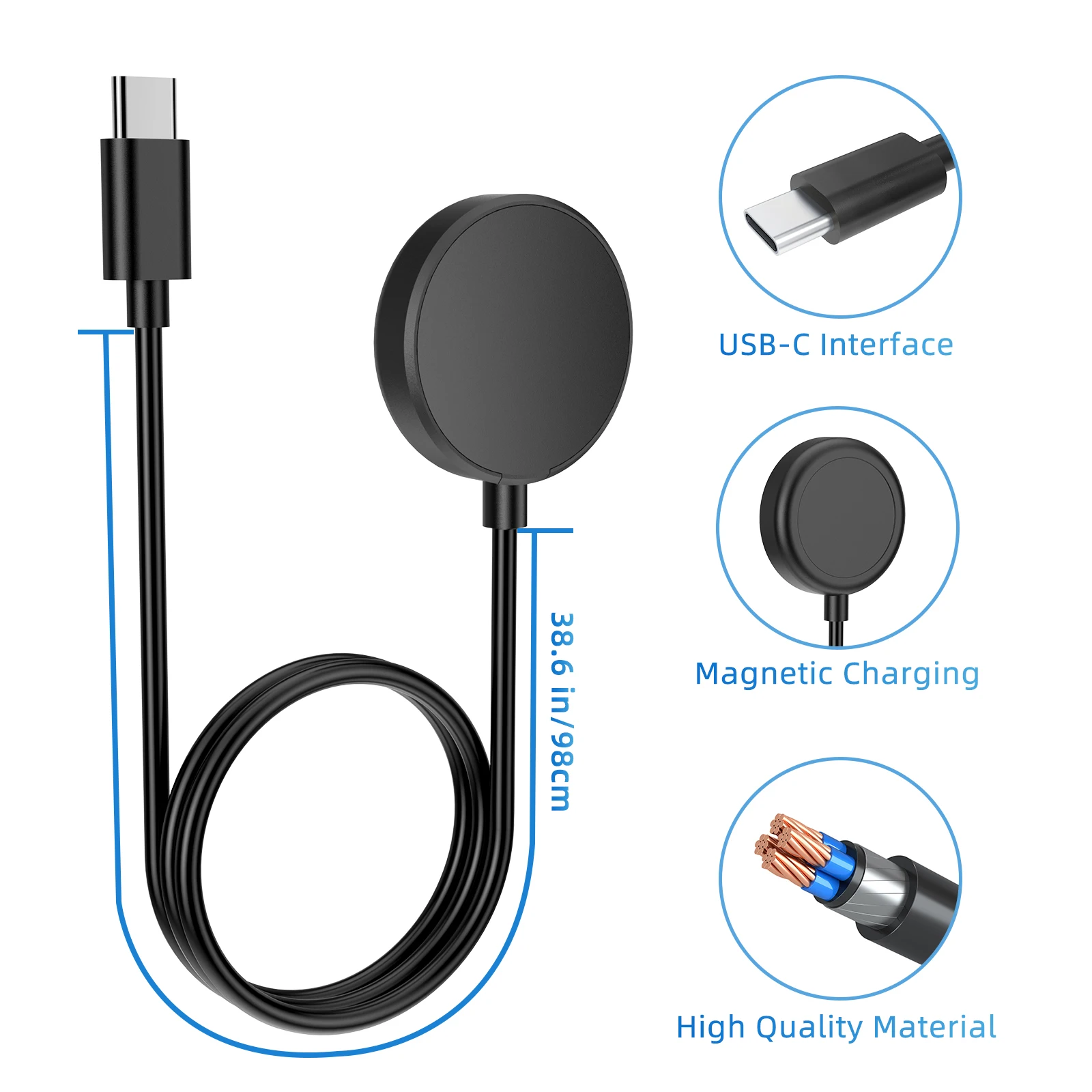 For Samsung Galaxy Watch 9/8/7/6/6 Classic/5 Pro/5 USB-C Smartwatch Charger Replacement Charger Charging Cable