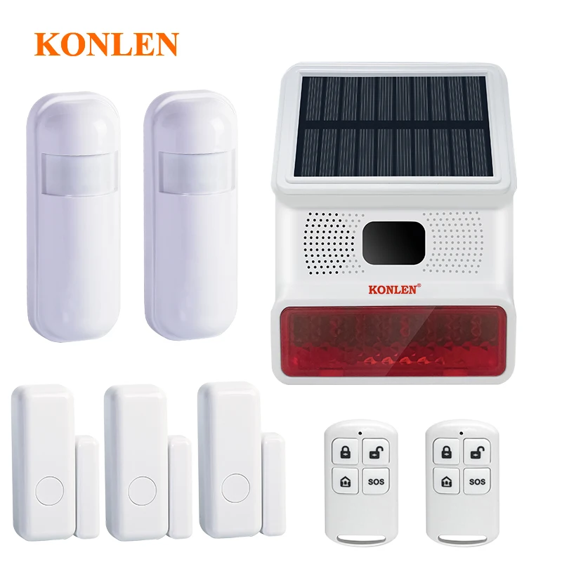 433mhz Strobe Solar Siren Outdoor Wireless Burglar Home Alarm System Kit Security Protection with Motion PIR Door Sensor Horn