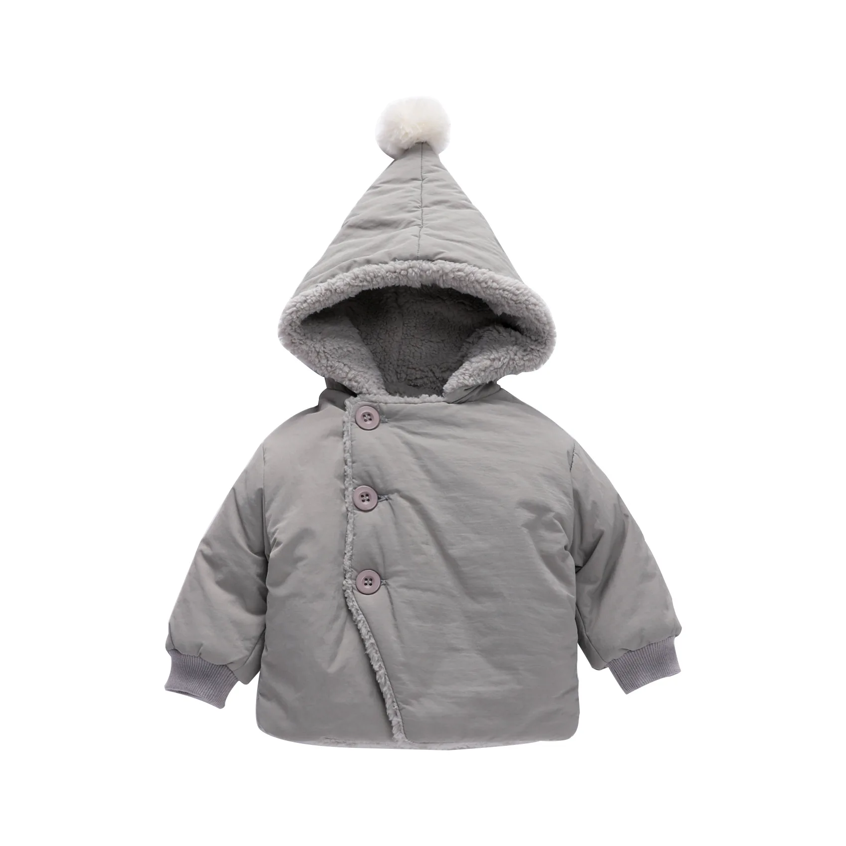 

2023 Winter New Solid Color Plus Fleece Warm Baby Clothes Cute Three-dimensional Ball Long-sleeved Hooded Baby Padded Coat