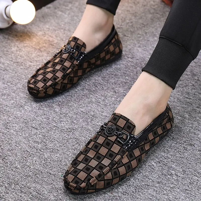 Male Casual Shoe Loafers Black Flat Round Toe Moccasin Soft Men's Leather Shoes Adults Classic Original Comfortable Elegant Pu