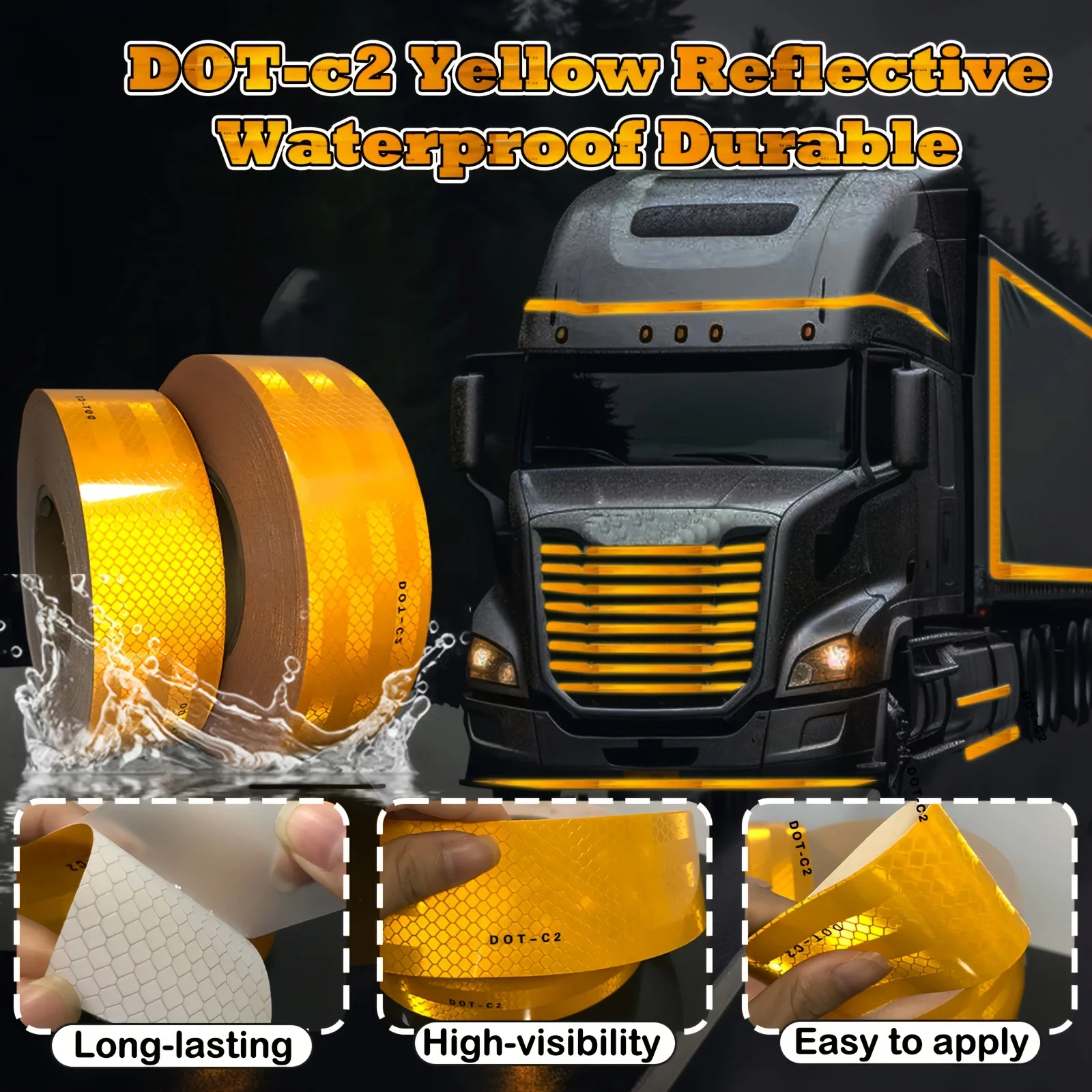 DOT-C2 Yellow Reflective Tape, Industrial High Quality, High Visibility Night, Self-Adhesive, Durable, Used In Building