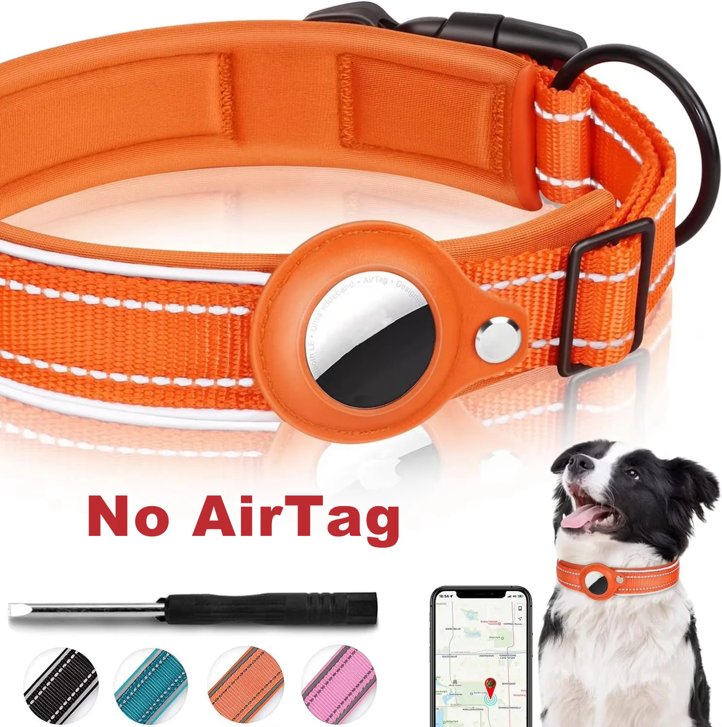 

(NO AirTag)Reflective AirTag Dog Collar, Heavy Duty Dog Collar with Adjustable AirTag Holder Case Accessories for