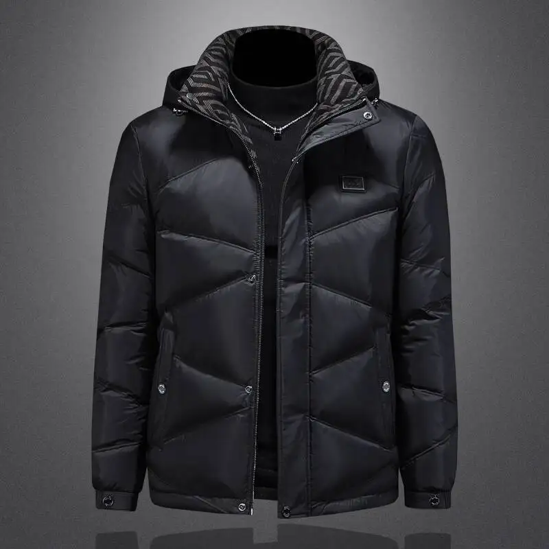 

2025 Autumn And Winter Men's 90% White Duck Down Black Hooded Down Jacket Kurtka Zimowa Duck Down Jacket Mens Clothing